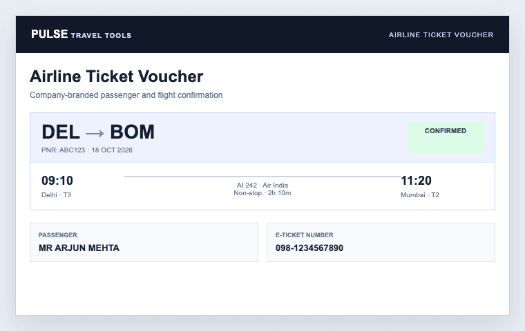 Airline Ticket Voucher interface preview