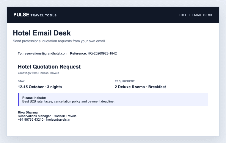 Hotel Email Desk interface preview