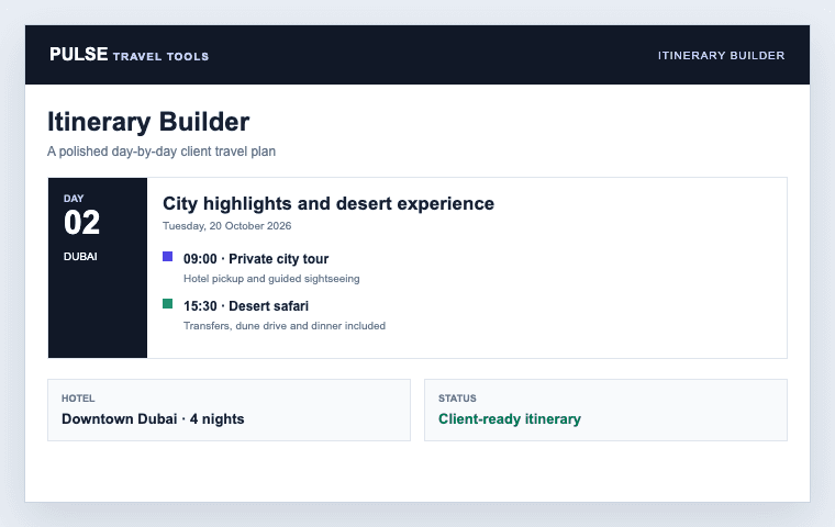 Itinerary Builder interface preview