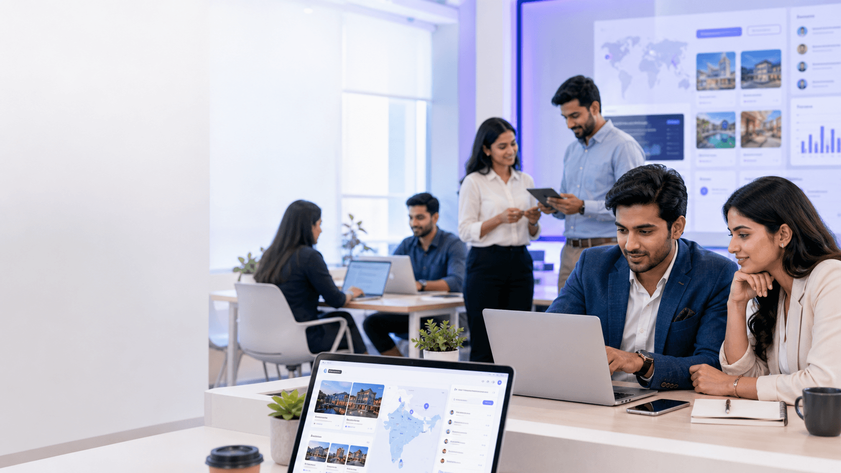 Travel professionals using Pulse in a modern agency office